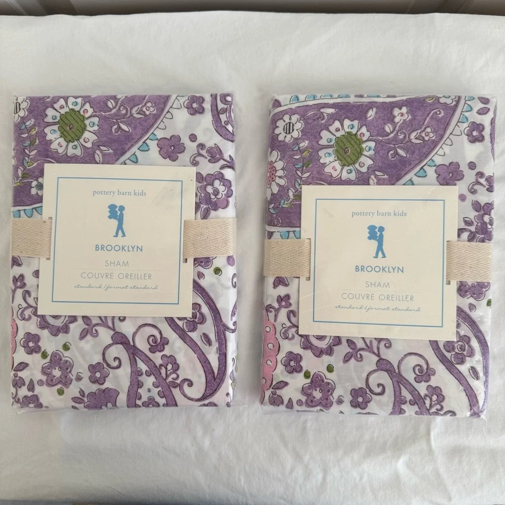 NWT Pottery Barn Kids Brooklyn Paisley Shams Set/2 Purple Floral Boho Standard - Picture 1 of 2